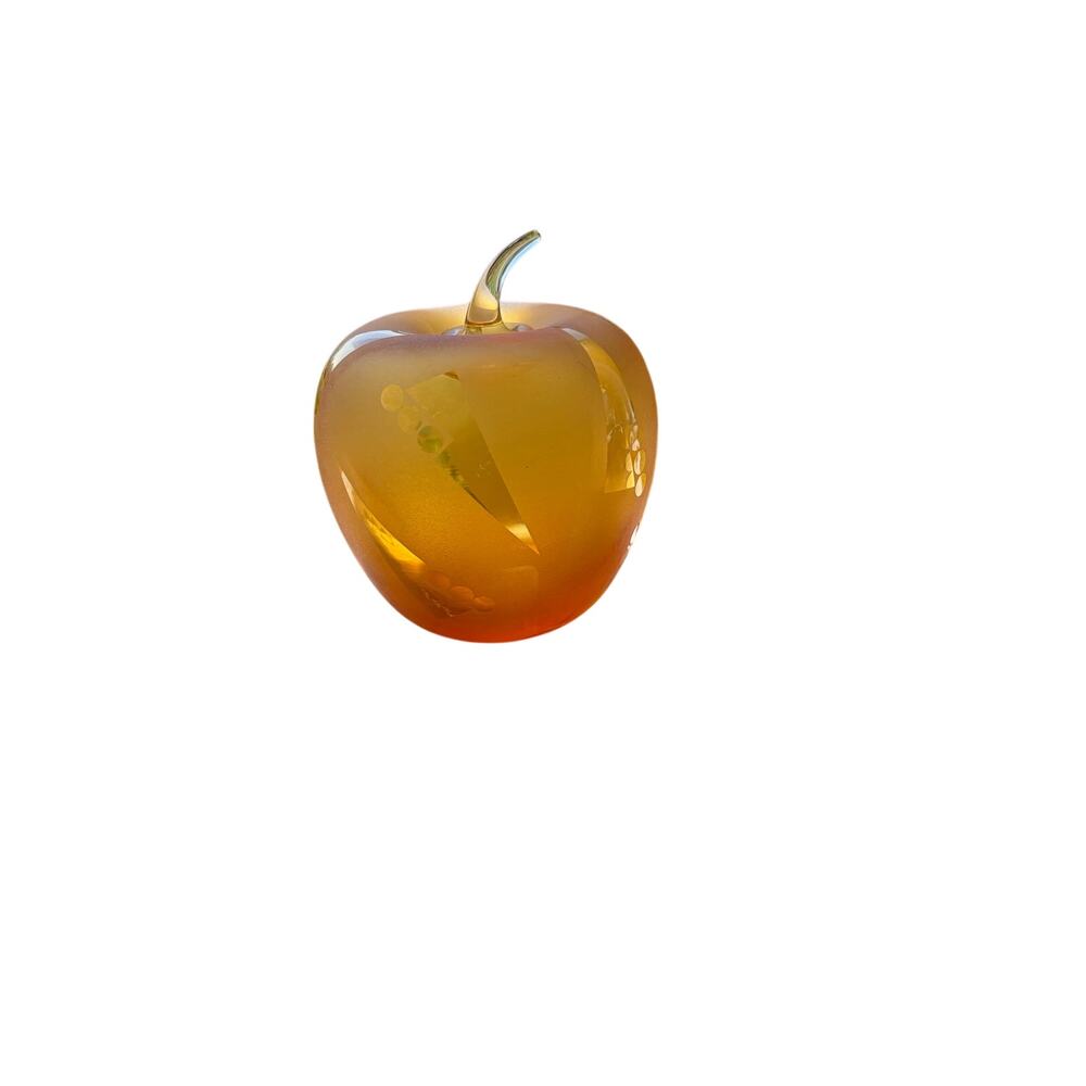 Apple Paperweight, Glass Art Robert McCandless Signed Amber Frosted